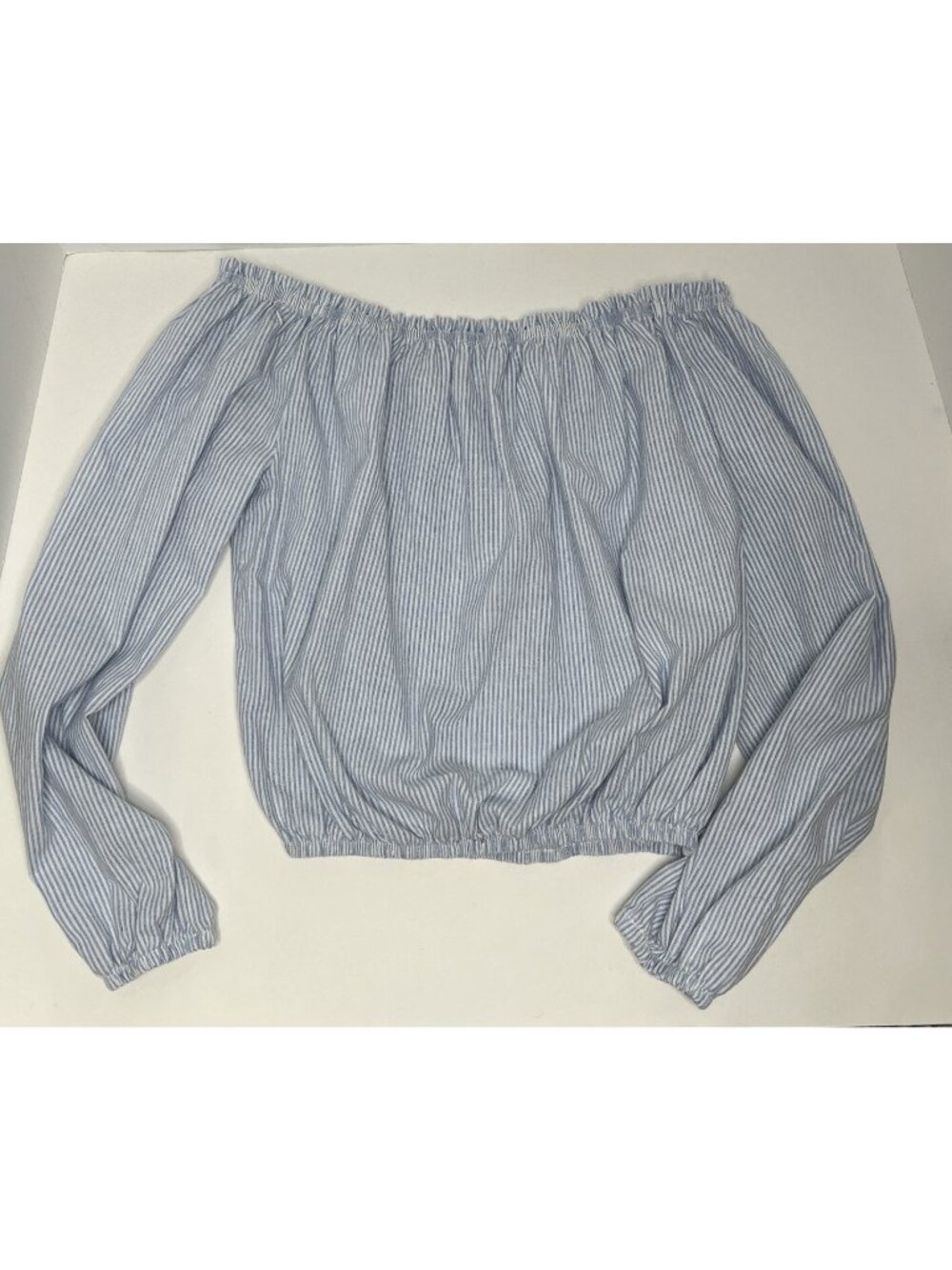 John Galt Brandy Melville 1 Sz Off The Shoulder Blue White Striped Cropped Shirt